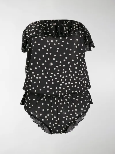 white and black polka dot playsuit