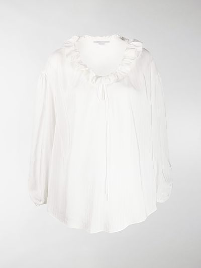 ruffle neck white blouse