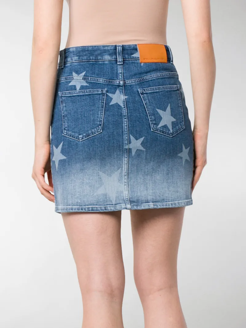 star print denim skirt