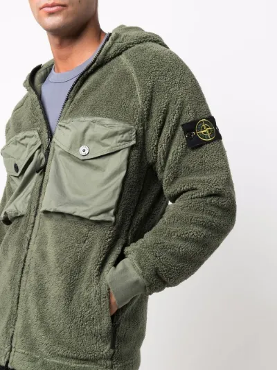 Compass-patch hooded fleece jacket 