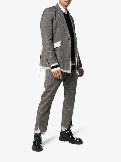 grey check slim-leg wool trousers展示图