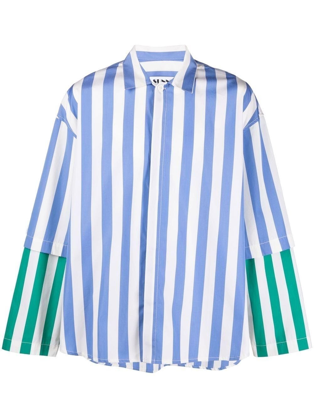 Sunnei logo-print Striped Cotton Overshirt - White