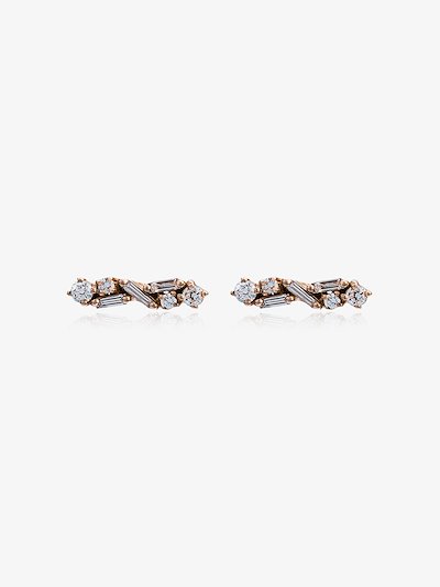 Suzanne Kalan 18k Rose Gold And White Diamond Post Earrings Browns