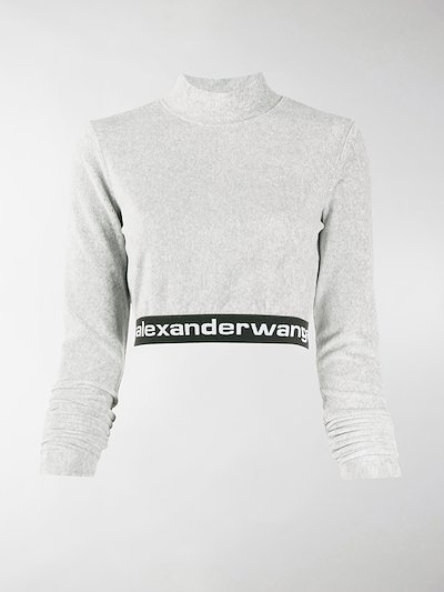 T By Alexander Wang Long Sleeve Crop Top Grey Modes
