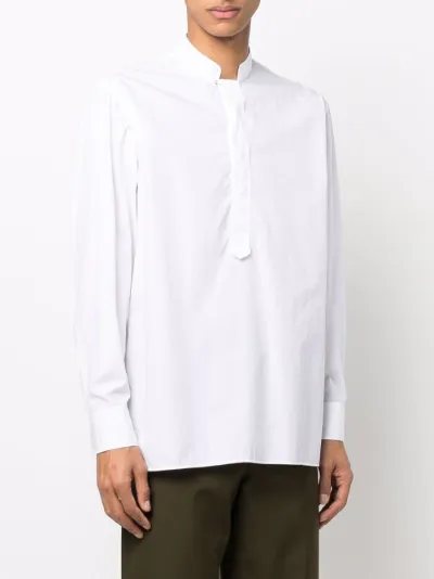 collarless long-sleeve shirt 