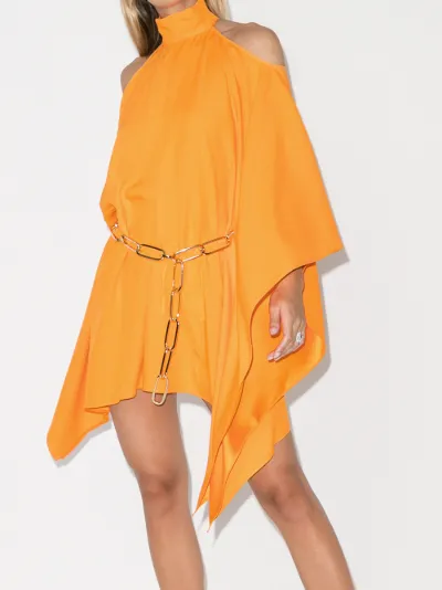 orange cold shoulder dress