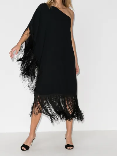 one shoulder tassel dress