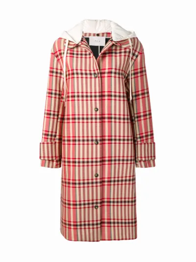 checked hooded coat