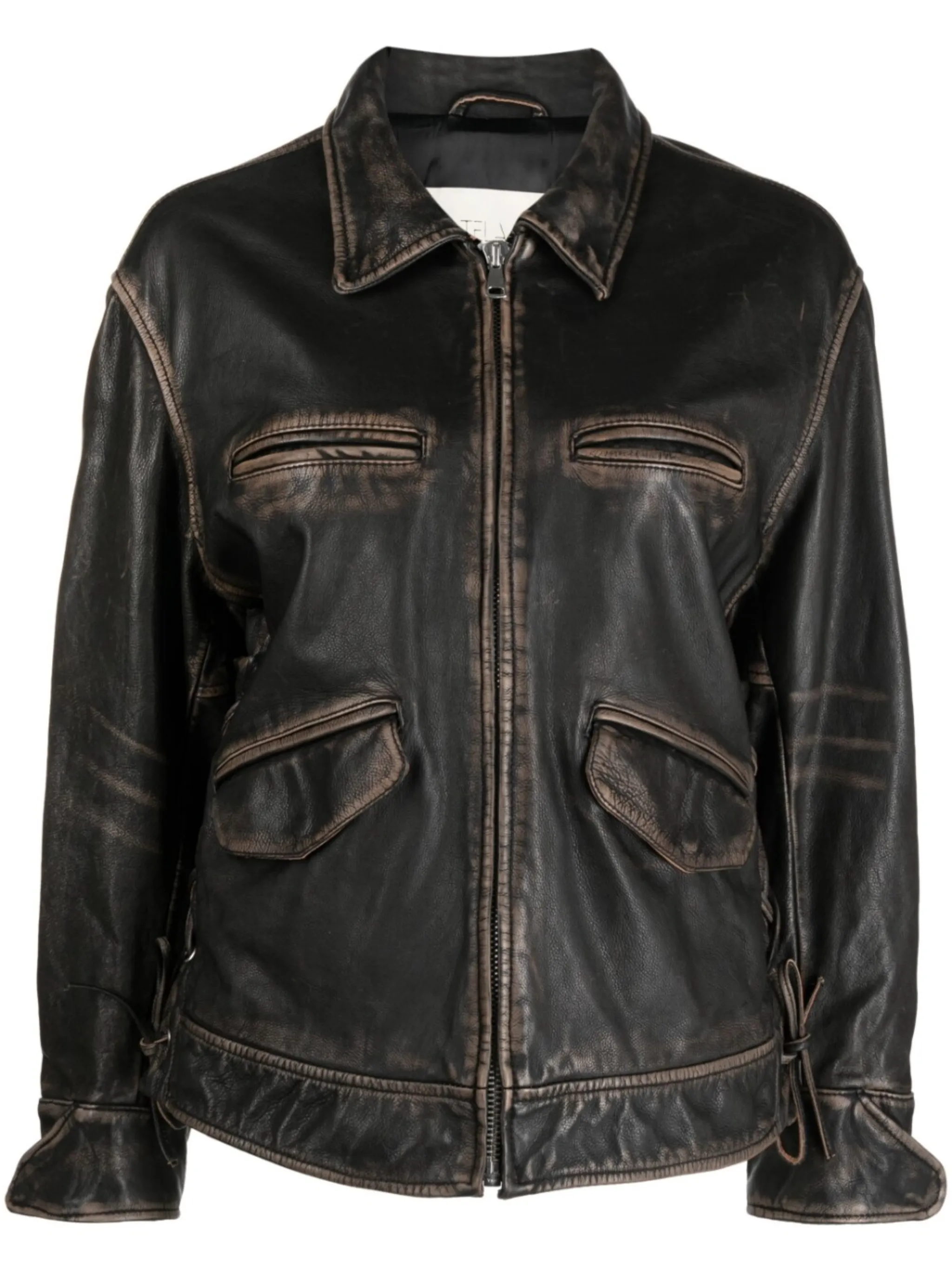 oversized leather biker jacket Tela