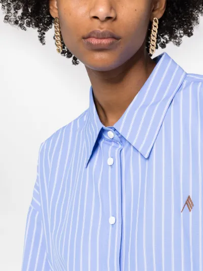 The Attico Diana side-slit oversized striped shirt blue | MODES