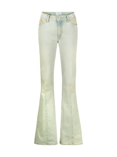 The Attico distressed-finish flared-leg denim jeans green | MODES