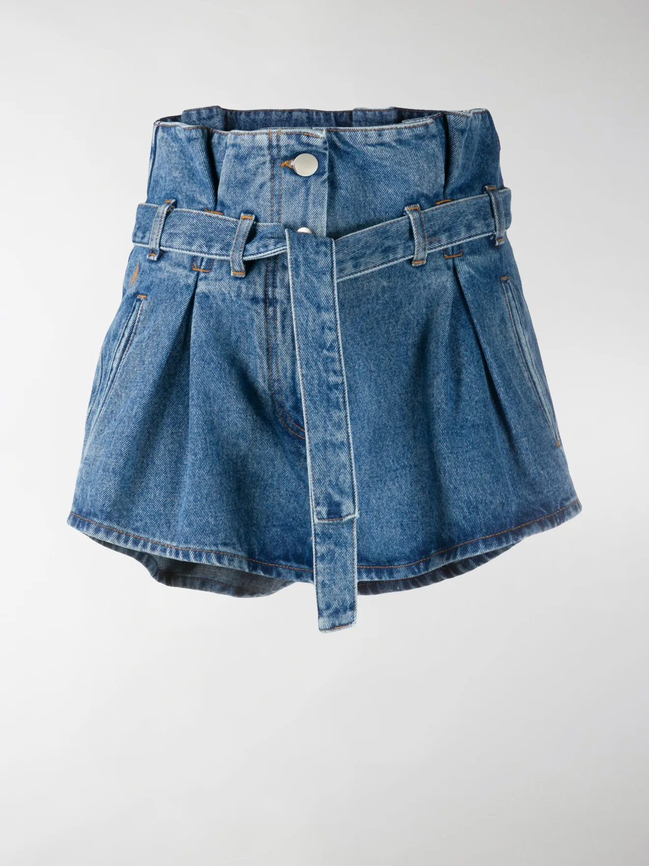 high waisted belted denim shorts