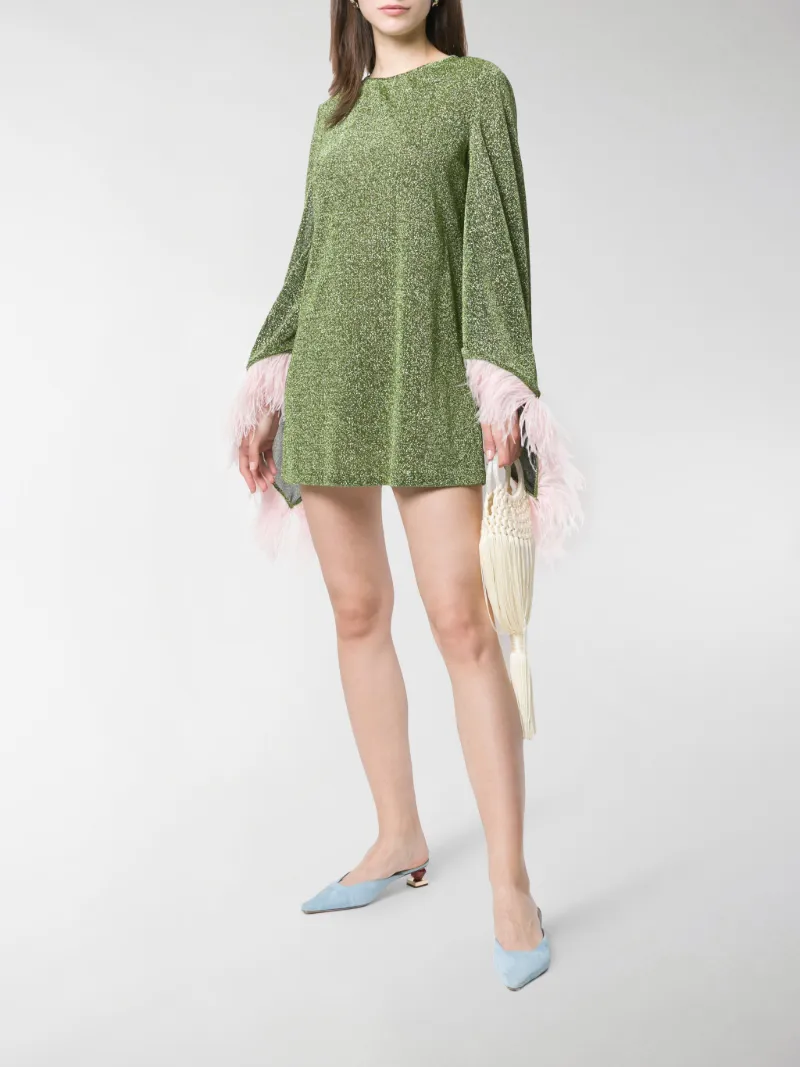 The Attico Mini abito con piume verde | MODES