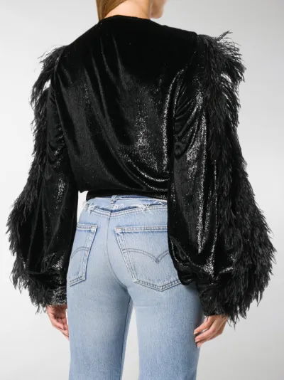 The Attico Top con maniche con piume nero | MODES