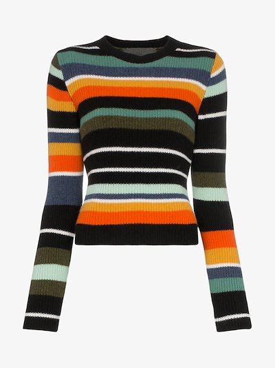 The Elder Statesman Tes Stripe Cropped Cashmere Top Browns