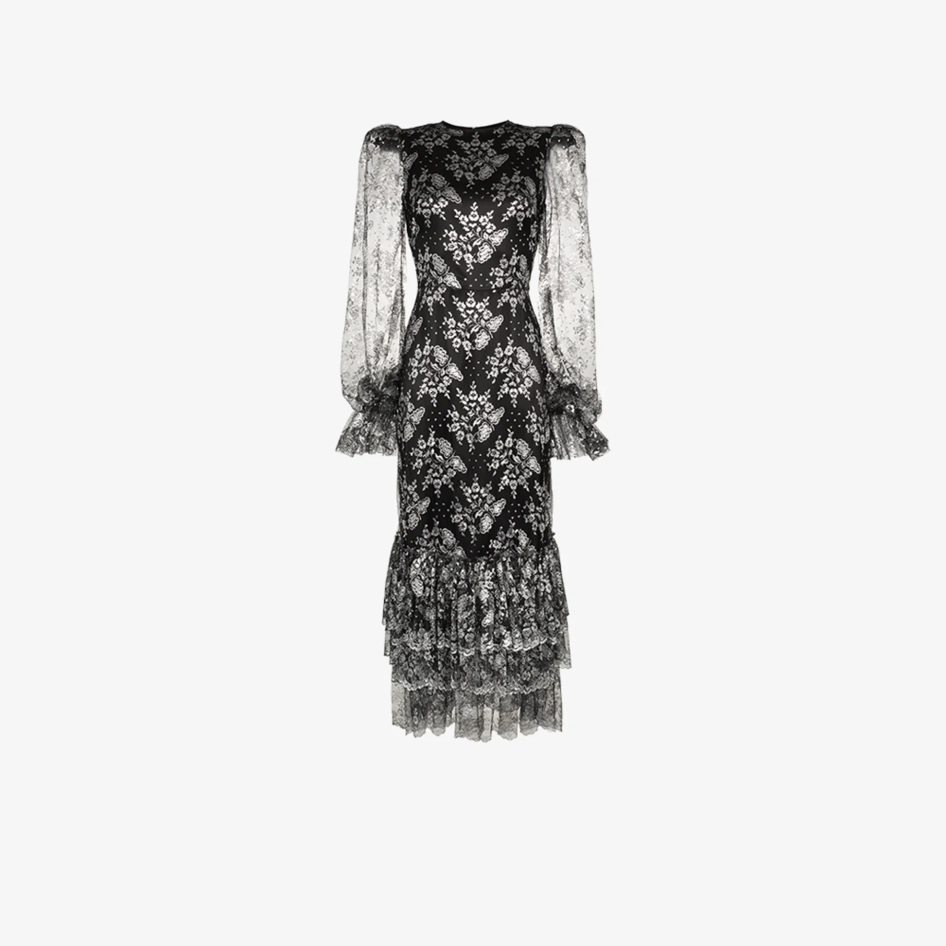 The Vampire S Wife Black Night Bird Lace Silk Midi Dress Browns night bird lace silk midi dress
