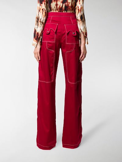 red utility pants