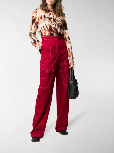 red utility pants