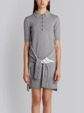 2-In-1 Cardigan Polo Dress In Light Grey Fine Merino Wool