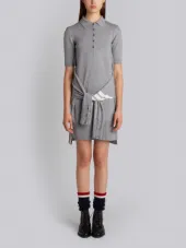 2-In-1 Cardigan Polo Dress In Light Grey Fine Merino Wool