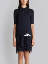 2-In-1 Cardigan Polo Dress In Navy Fine Merino Wool