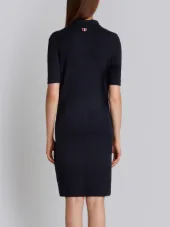 2-In-1 Cardigan Polo Dress In Navy Fine Merino Wool