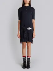 2-In-1 Cardigan Polo Dress In Navy Fine Merino Wool