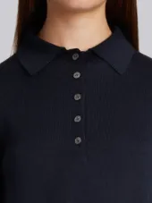 2-In-1 Cardigan Polo Dress In Navy Fine Merino Wool