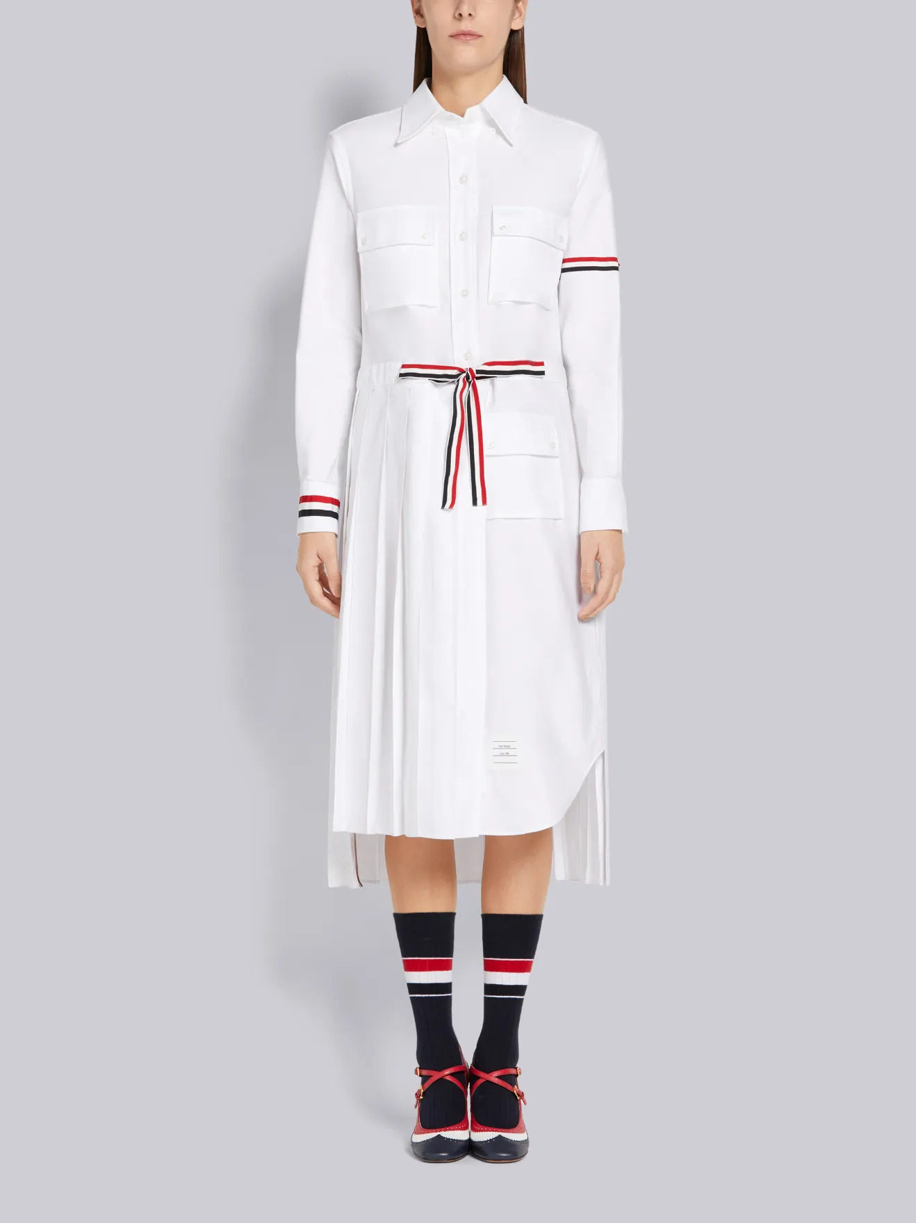 ★THOM BROWNE★ポイント カラー オックスフォード ワンピース THOM BROWNE オックスフォードシャツワンピースAラインベルト