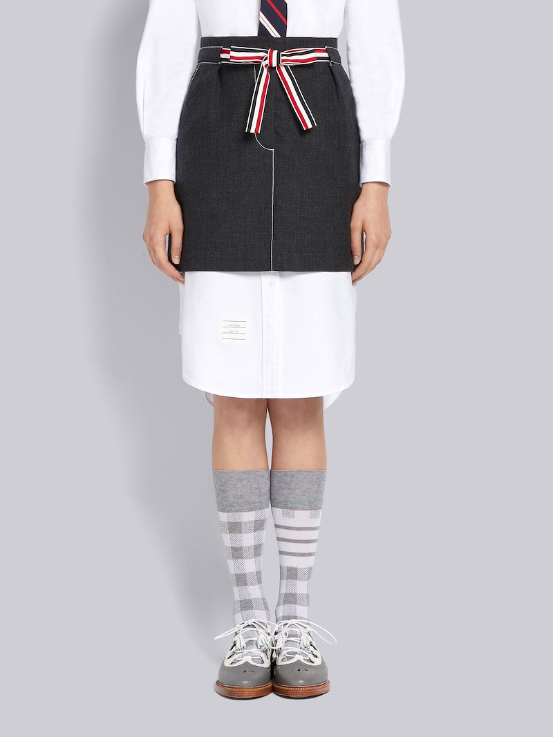 ダークグレー ウール 2ply フレスコ タイウエスト ミニサックスカート がセール価格に Thom Browne オフィシャルセール