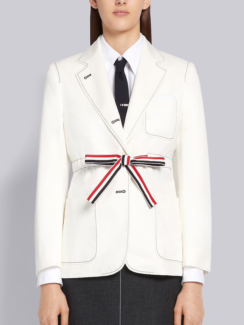 ホワイト ウール 2ply フレスコ タイウエスト サックジャケットホワイト Thom Browne 公式オンラインサイト