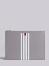 ラージジッパーラップトップホルダー (39 X 28CM)コントラスト4BARストライプ ペブルグレイン&カーフレザー