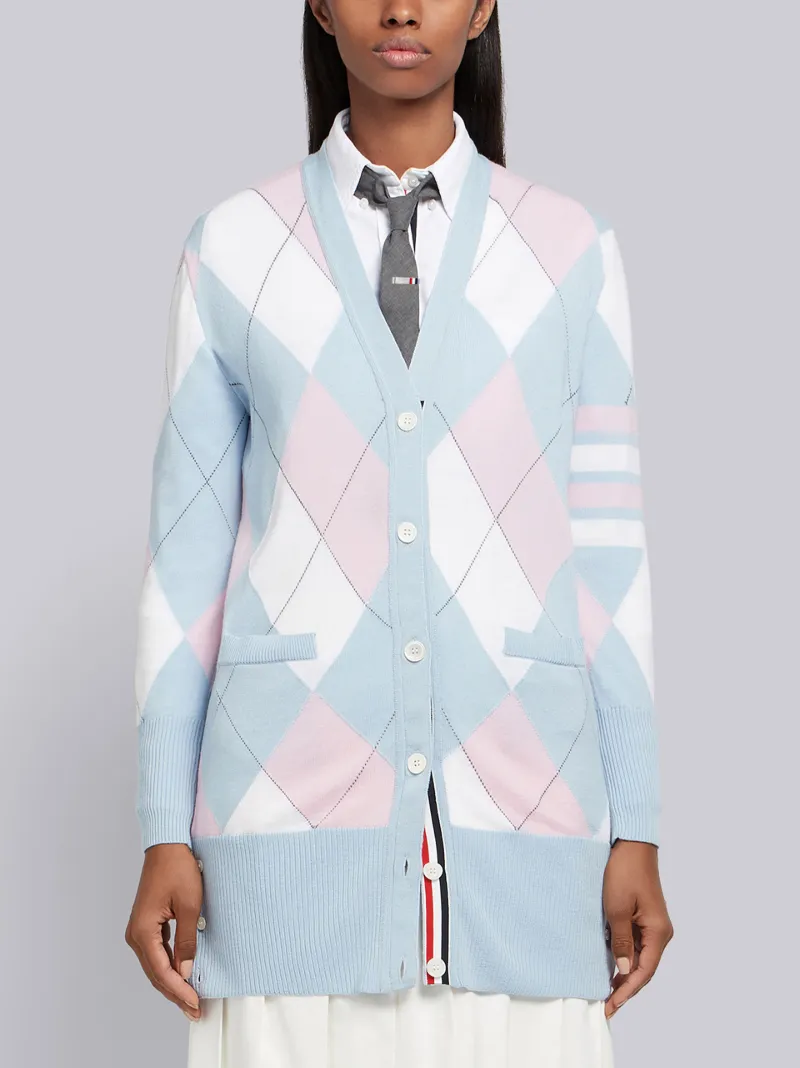 4-Bar Argyle Long V-Neck Cardigan 