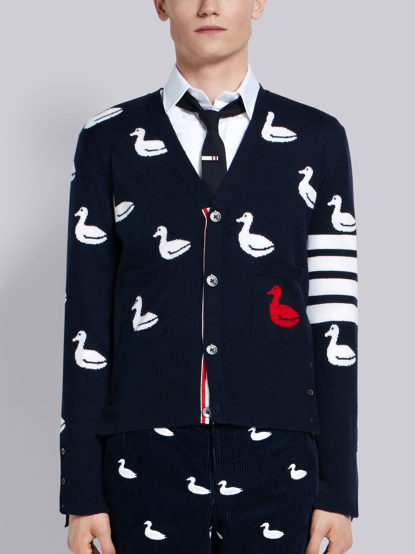 4-Bar Duck Intarsia Cardigan | Thom Browne