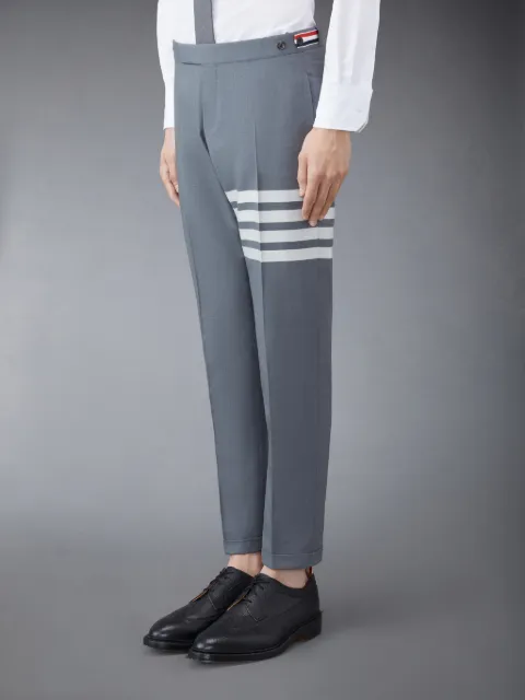 Navy Plain Weave Suiting 4-Bar Low Rise Side Tab Trouser | Thom Browne