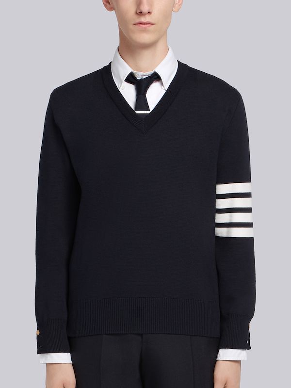 4-Bar Milano Stitch V-Neck Pullover