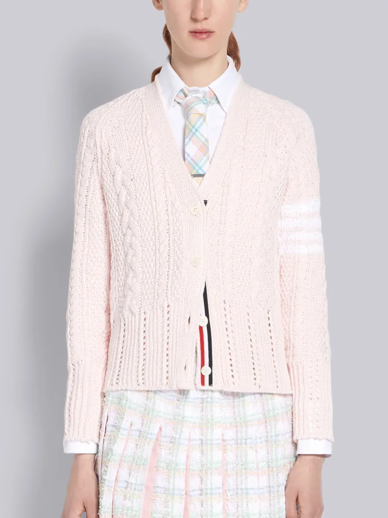 4-Bar stripe cable-knit cardigan