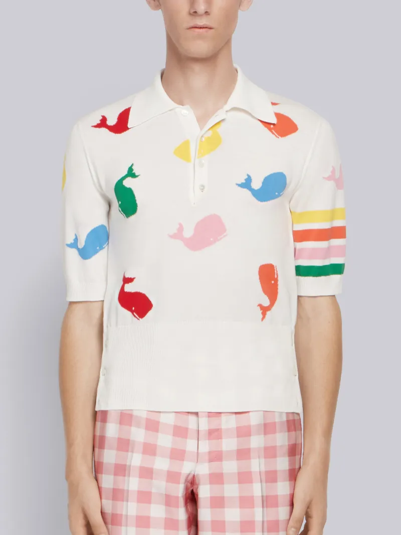 4-Bar Whale Icon Intarsia Polo | Thom 