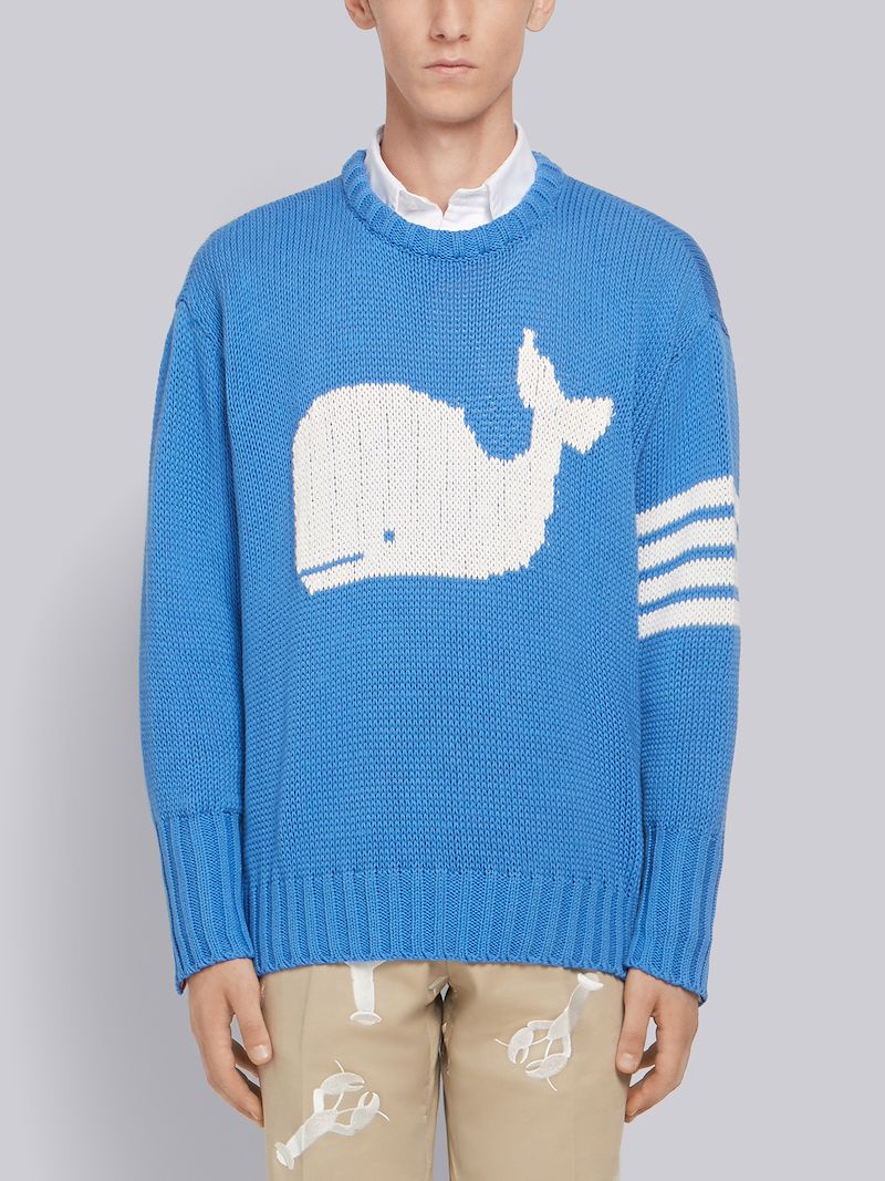 4-Bar Whale Icon Intarsia Pullover | Thom Browne Official