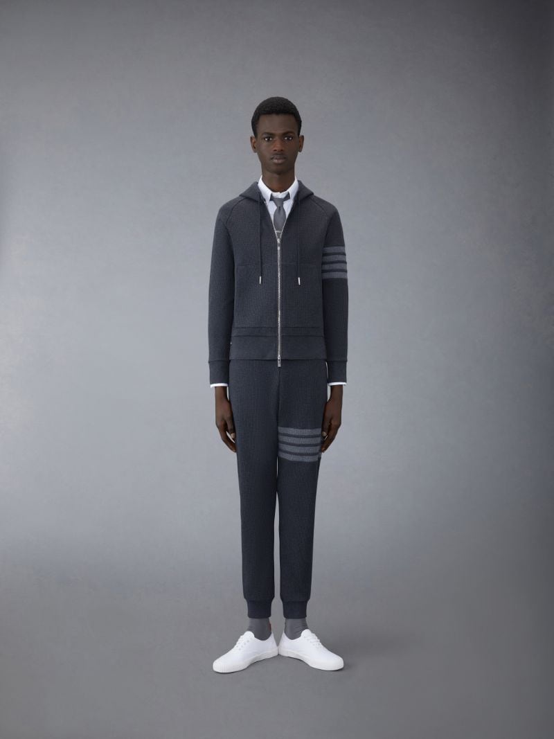 Thom Browne 4-Bar Zip-Up Hoodie - Grey