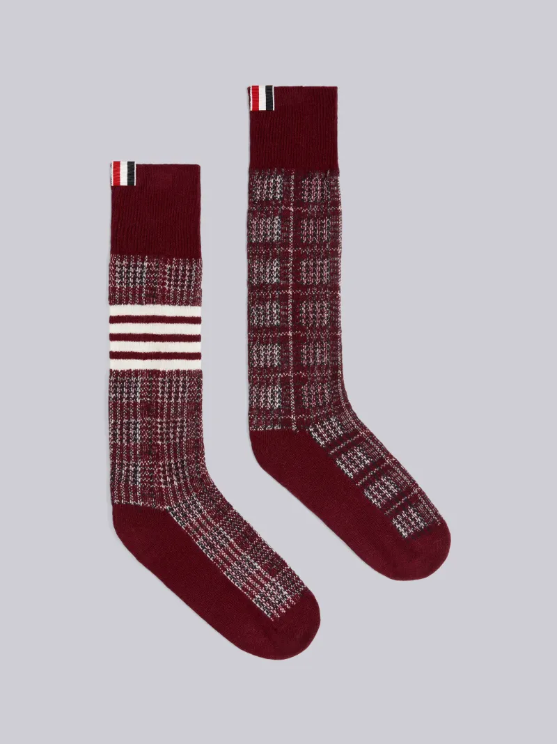 ダークレッド グリッドウィンドウペインチェック ベビーメリノジャガード 4bar ストライプ 膝下丈ソックスレッド Thom Browne 公式オンラインサイト