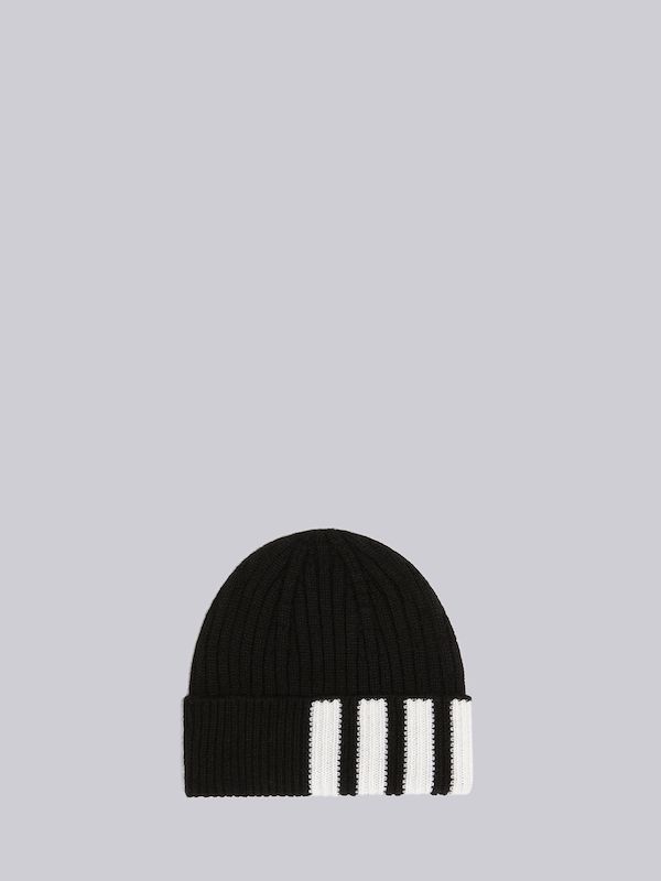 ブラック カシミア 4BAR ニットキャップ