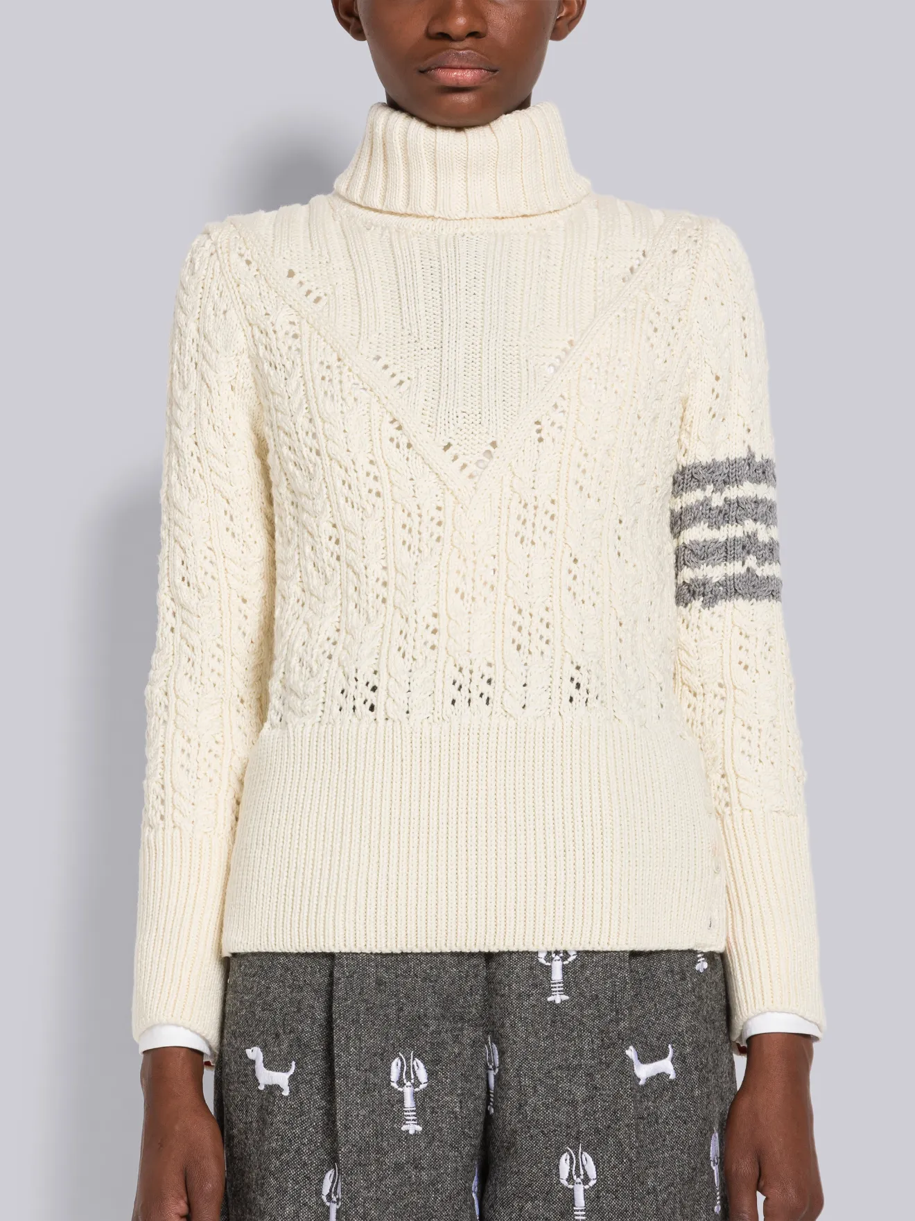 THOM BROWNE タートルネック ニット ベージュ 五分丈