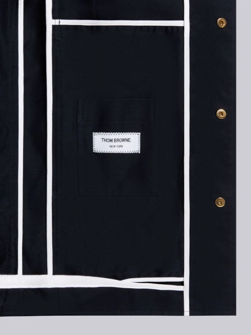 4BAR ストライプ ロゴパッチ シャツジャケットブルー | Thom Browne  