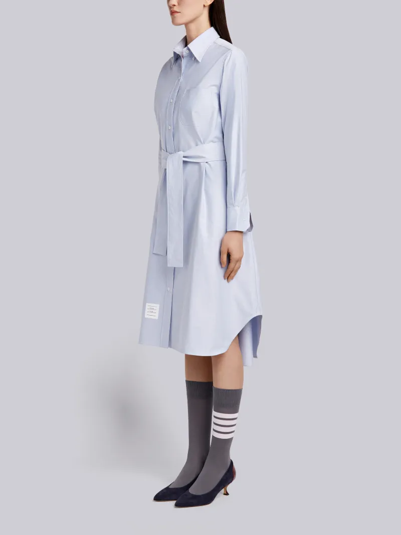 ロングスリーブ Aラインベルト付きシャツドレス オックスフォード 