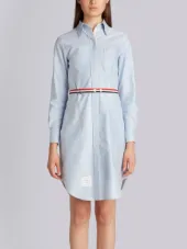 Above Knee A-Line Shirtdress With Side Tabs & Engineered Stripe In Solid Oxford