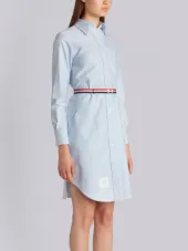 Above Knee A-Line Shirtdress With Side Tabs & Engineered Stripe In Solid Oxford