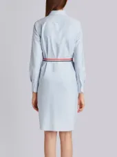 Above Knee A-Line Shirtdress With Side Tabs & Engineered Stripe In Solid Oxford