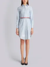 Above Knee A-Line Shirtdress With Side Tabs & Engineered Stripe In Solid Oxford