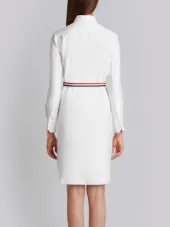 Above Knee A-Line Shirtdress With Side Tabs & Engineered Stripe In White Oxford